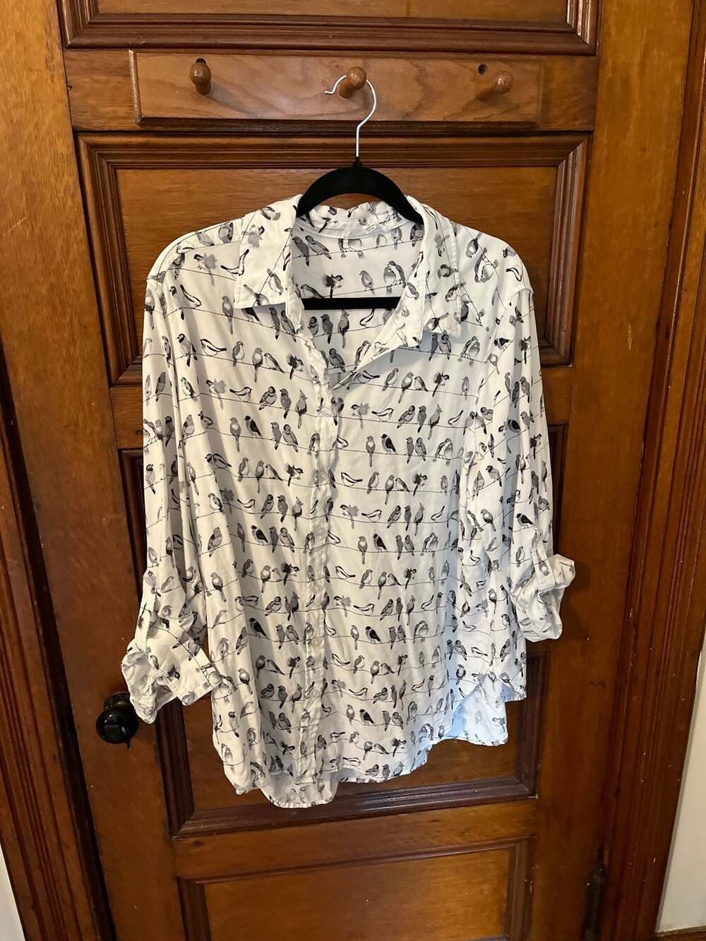 Jane + Delancey Birds On A Wire Button Down Roll-Tab Sleeve Blouse White 2X